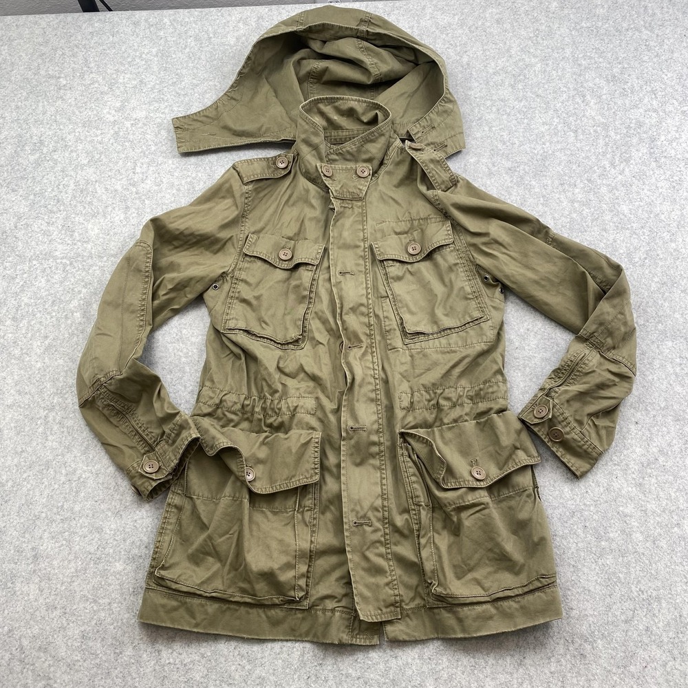 J Crew Jacket Womens Small Green Cotton Twill Utility Parka Hooded 19985 FA 13